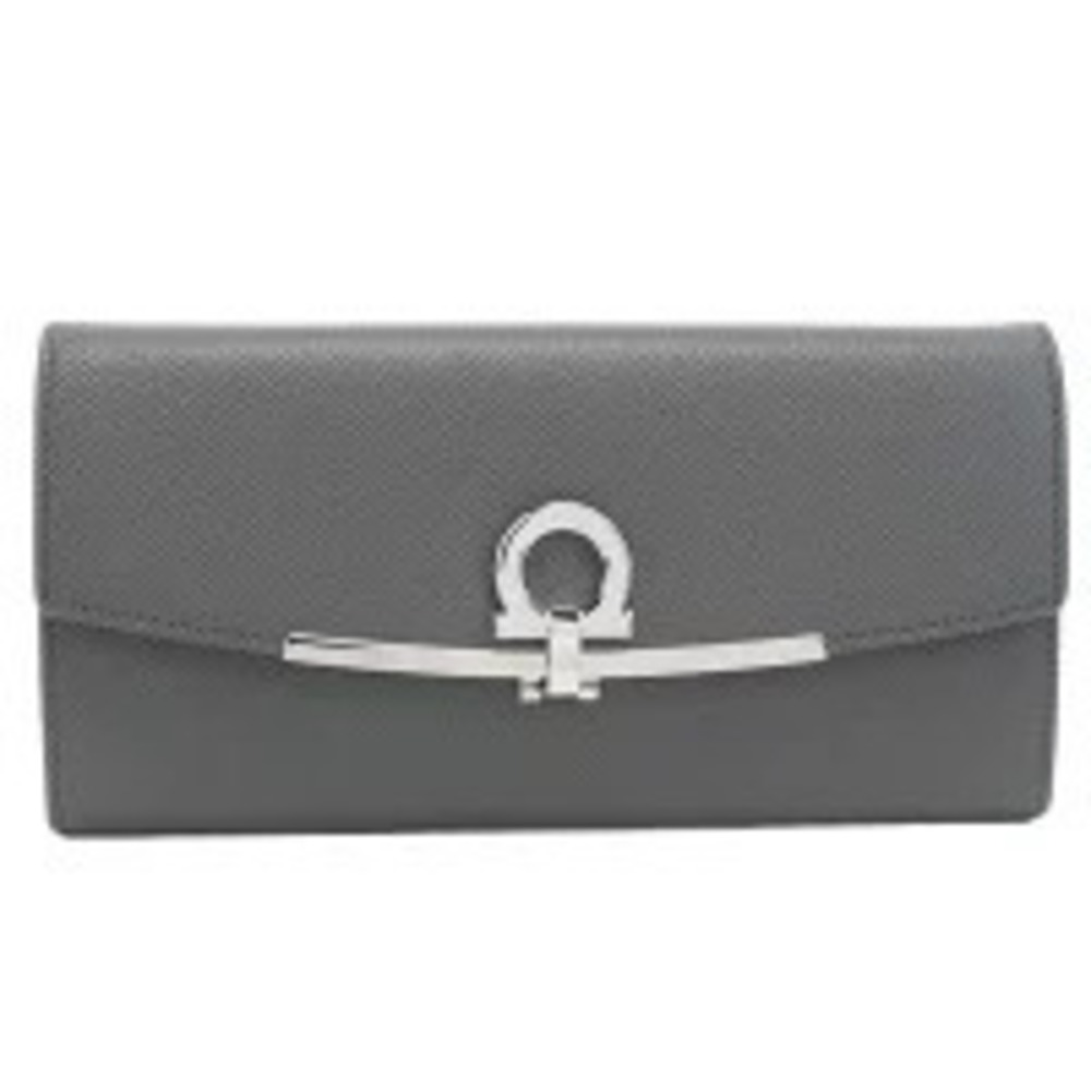 Salvatore Ferragamo Long Wallet Bi fold Coin Purse GANCINO CLIP Italy Gray